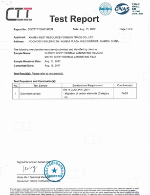 Certificat thermique brillant/mat de FDA de film de stratification du blanc BOPP passé